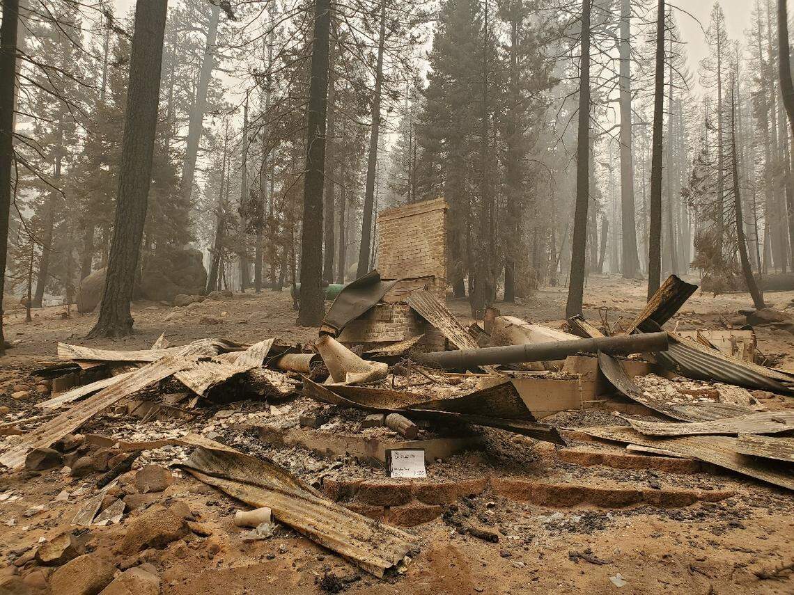 A photo the Smeds family received showing ruins of their cabin in Huntington Lake after it was destroyed by the Creek Fire.