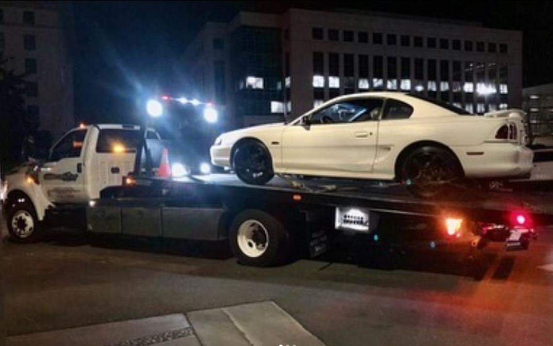 Fresno police have a vehicle towed in downtown Fresno Sunday night.