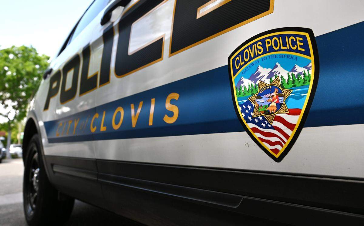 A City of Clovis police vehicle is parked outside headquarters at the civic center Friday, April 11, 2025 in Clovis.