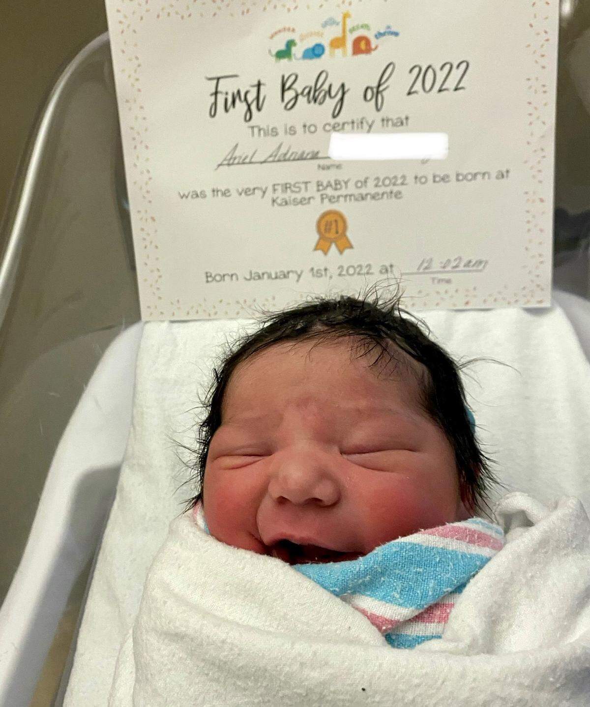 Ariel Adriana was born at 12:02 a.m. Saturday, Jan. 1, 2022 at Fresno’s Kaiser Permanente birthing center.