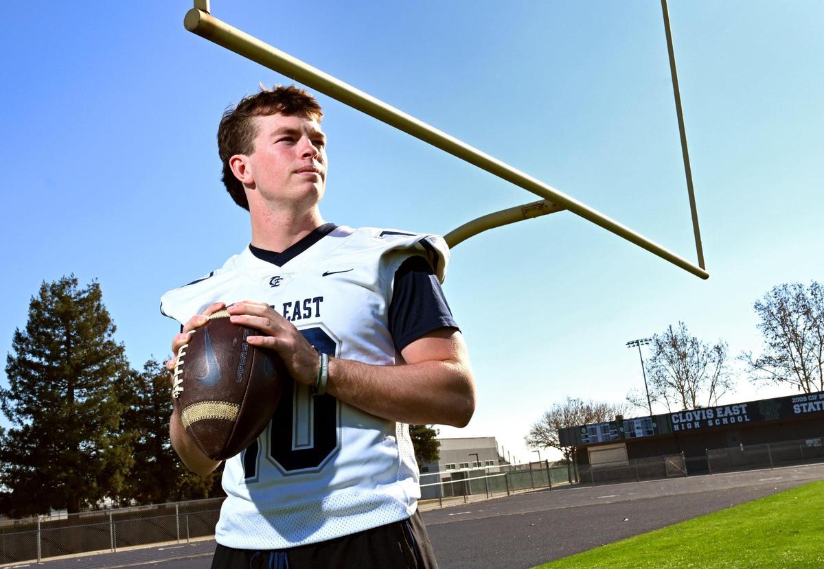 Clovis East quarterback Tyus Miller is the Bee’s Player of the Year. Photographed Thursday, Jan. 9, 2025 in Clovis.