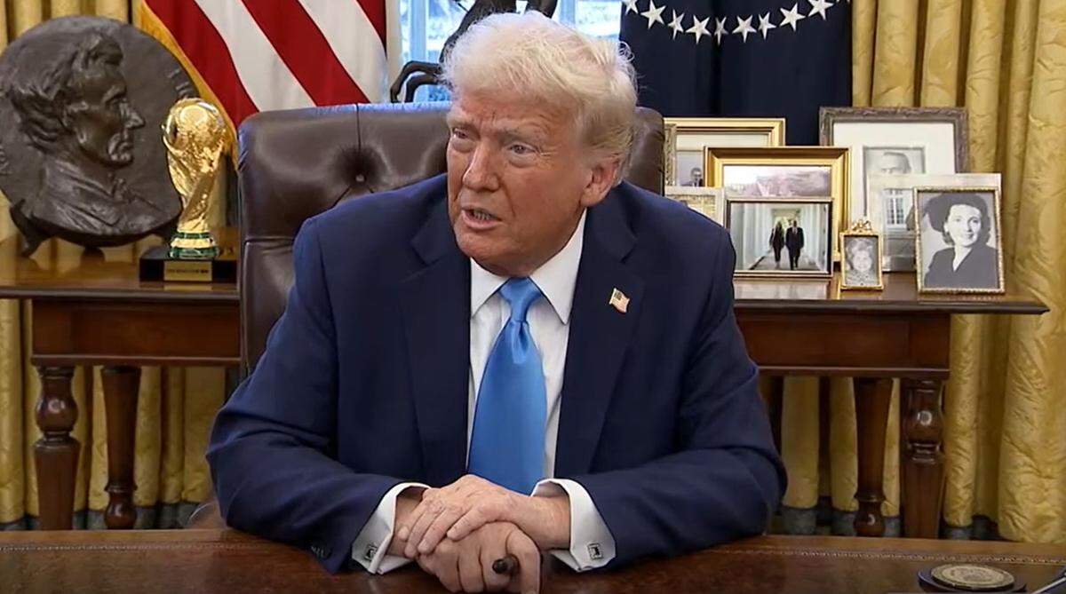 President Donald Trump promises to launch an investigation into California’s high-speed rail project, which he called “hundreds of billions of dollars over budget” in remarks at White House Oval Office on Tuesday, Feb. 4, 2025.