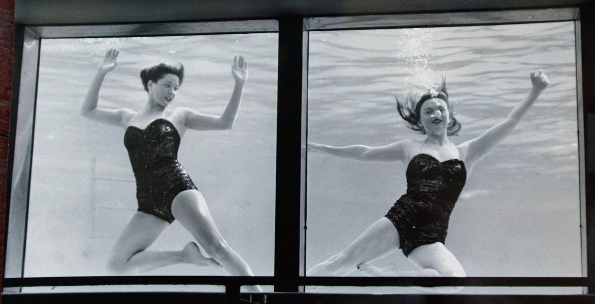 Sally Young, left, performs in the underwater ballet at The Hacienda in a photo from the 1950s along with Mary Leach (Wren) on the right.