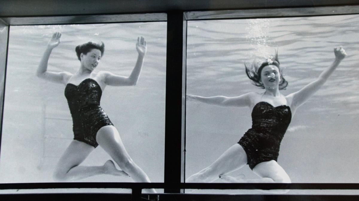 Sally Young, left, performs in the underwater ballet at The Hacienda in a photo from the 1950s along with Mary Leach (Wren) on the right. 