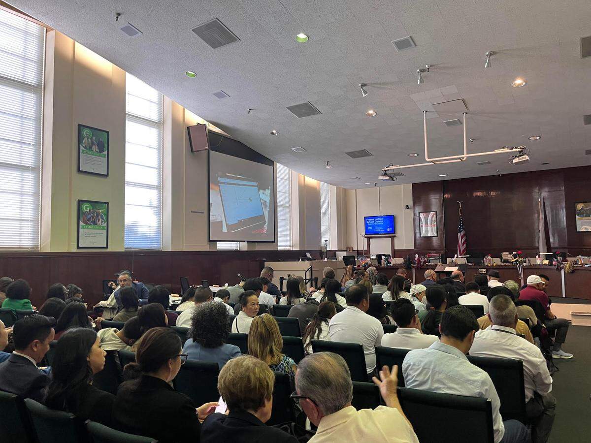 Fresno Unified School District building was packed on April 3, 2024, as the public voiced their concerns over the superintendent search.