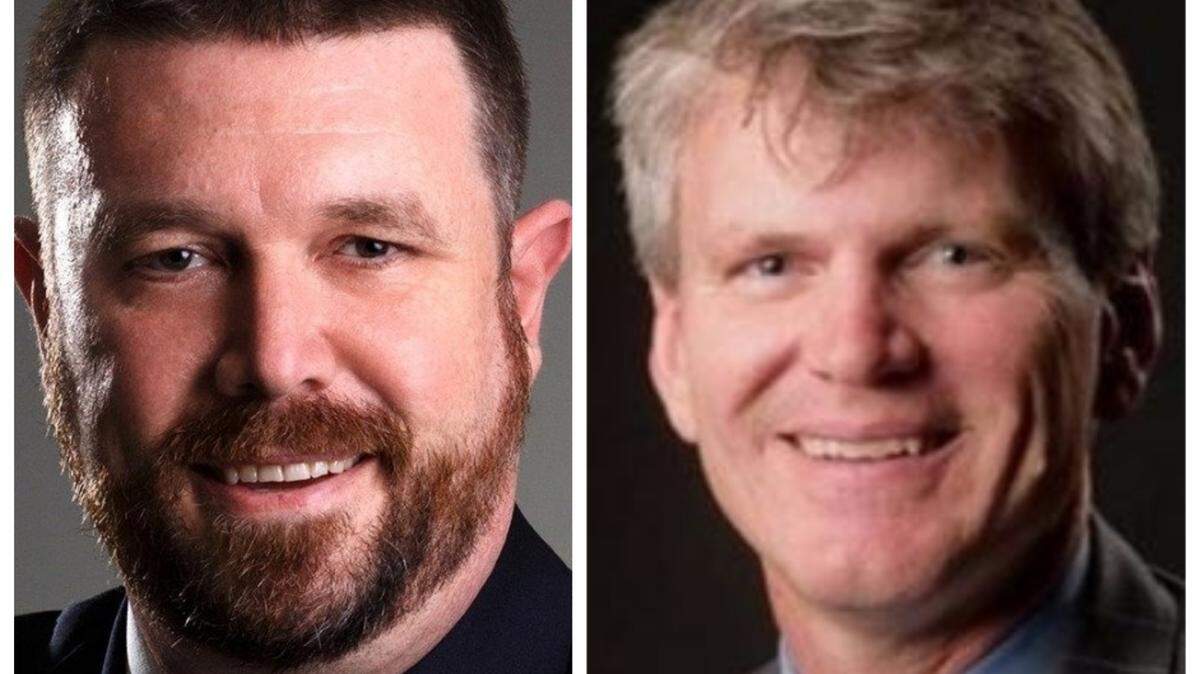 Fresno County Clerk James Kus, left, determined late Tuesday that Assistant District Attorney Bob Whalen’s name would be on the June 7 ballot. Gov. Gavin Newsom had sought to appoint the position.