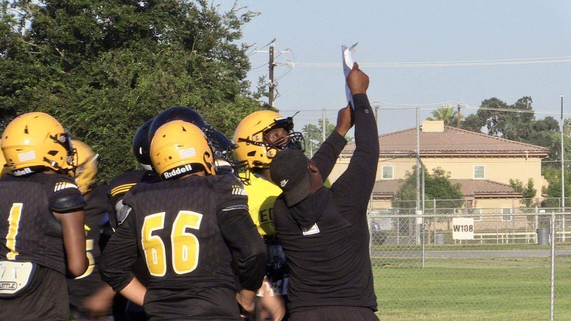 Edison High goes through football practice on Monday, Aug. 7, 2023.