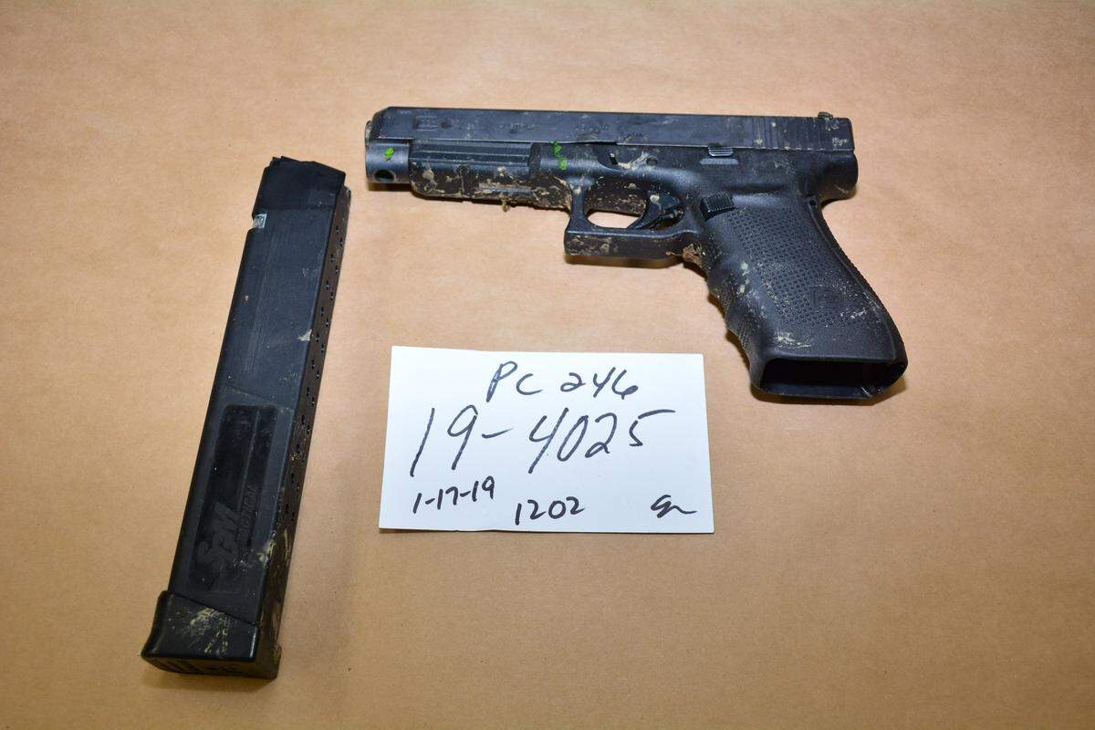 A .45 caliber Glock semi-automatic firearm with a high capacity magazine was seized by deputies which had been tossed out by Brewer before he fled on Thursday morning, according to Fresno Police