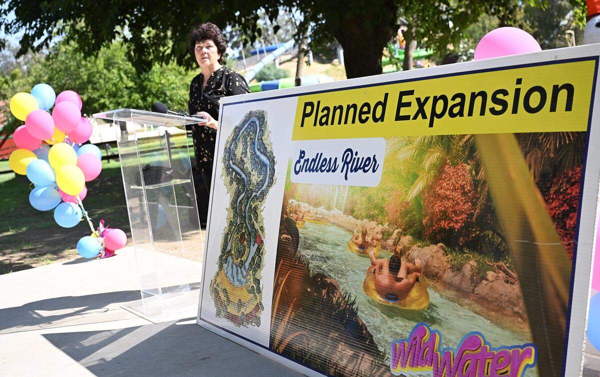 Kathy Siggers, owner and COO of Wild Water Adventure Park unveiled the plan to expand by creating a new water feature called Endless River with a ground breaking ceremony Tuesday, Sept. 30, 2025 in Clovis, CA.