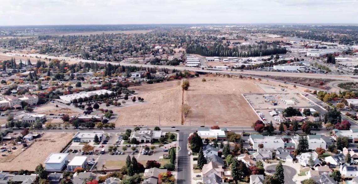An aerial view of where C.J. Wilson’s new luxury car dealerships will be built in Clovis, near Herndon and Clovis avenues, not far from Highway 168.