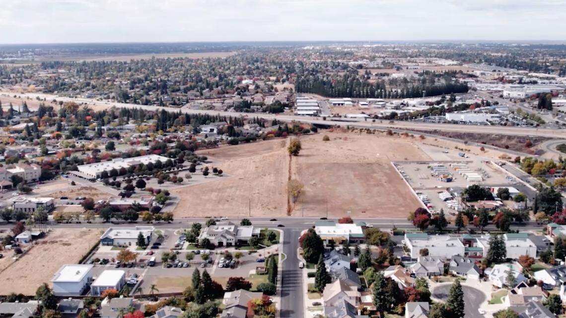 An aerial view of where C.J. Wilson’s new luxury car dealerships will be built in Clovis, near Herndon and Clovis avenues, not far from Highway 168.