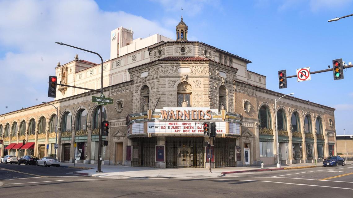 Warnors Theatre in downtown Fresno originally opened in 1928 by Alexander Pantages as a vaudeville venue and bought a year later by Warner Bros., which showed movies into the 1960s. After being taken over by the city, Frank Caglia bought it and changed the name to Warnors Theatre and put it on the National Register of Historic Places.