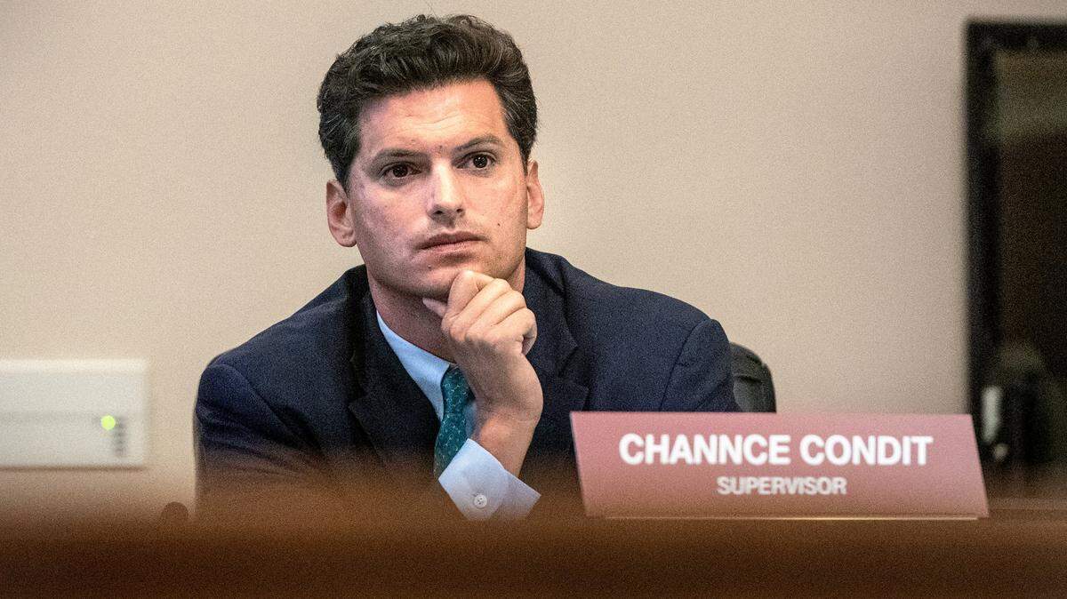 Stanilaus County Supervisor Channce Condit during county supervisors meeting in Modesto, Calif., on July 13, 2021. He is the only Latino on the board.