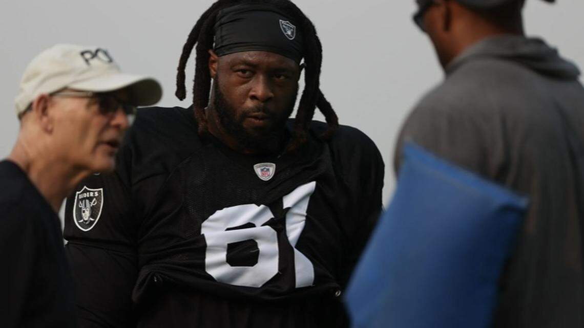 Las Vegas Raiders defensive tackle Gerald McCoy at a recent training camp practice in Henderson,Nev.