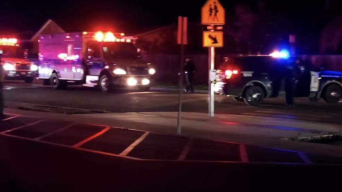 Authorities arrive in Orange Cove on Friday, March 3, 2023 after a shooting.