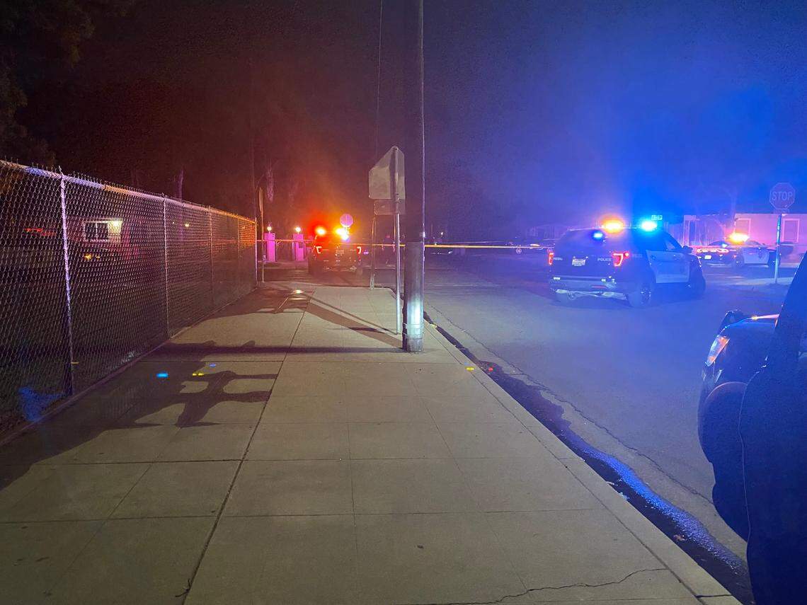 Man struck multiple times and died while standing in front of a home with his fiancee in southeast Fresno home when a drive-by shooting occurred Friday night.