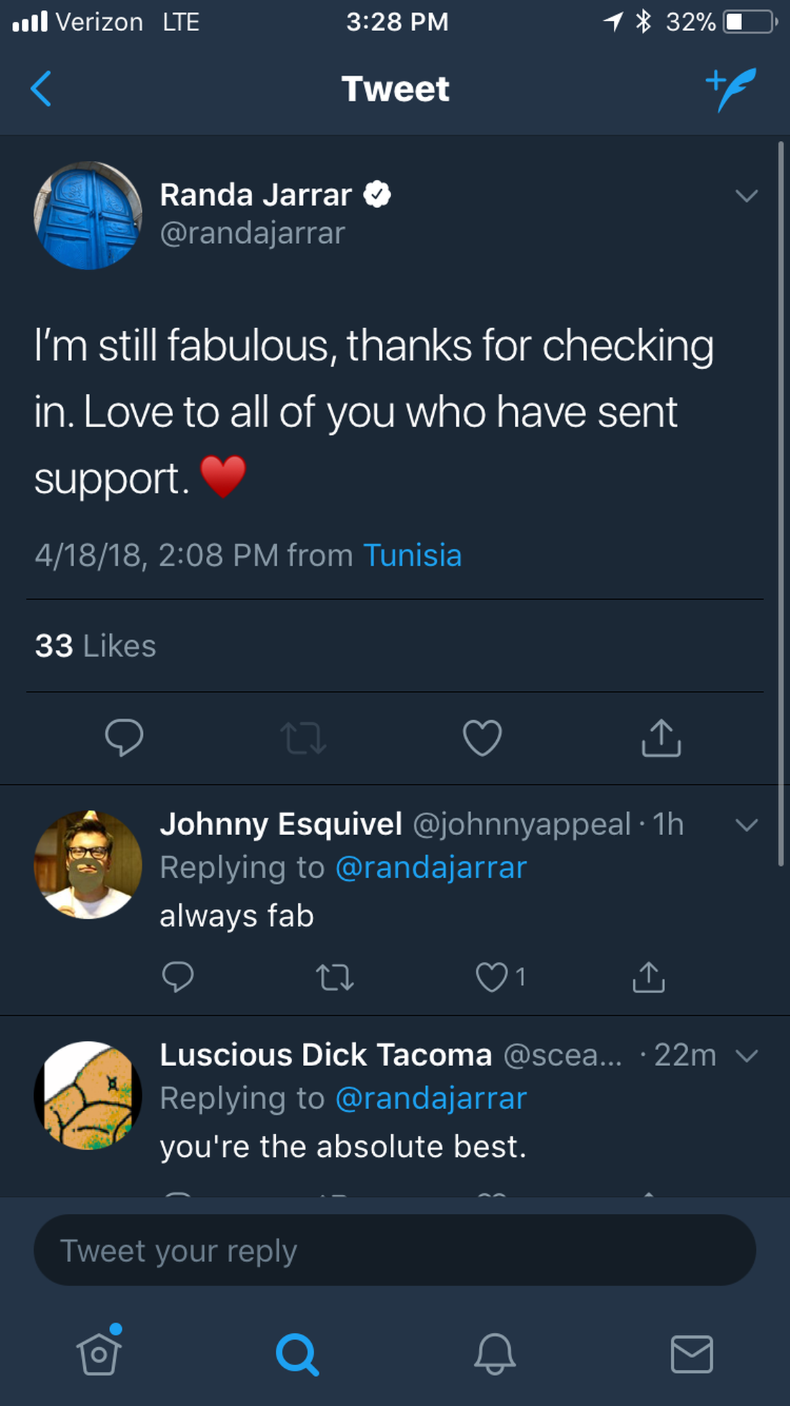 A tweet from Jarrar on Wednesday indicates that she is out of the country.