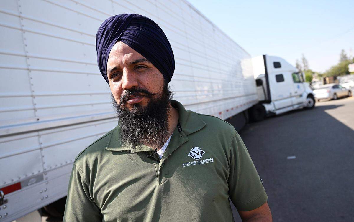 Gurjant Singh, president of NewLine Transport trucking company talks about the impact on the Central Valley's trucking industry and its drivers following a fatal trucking accident in Florida. Photographed Thursday, Aug. 28, 2025 in Fresno.