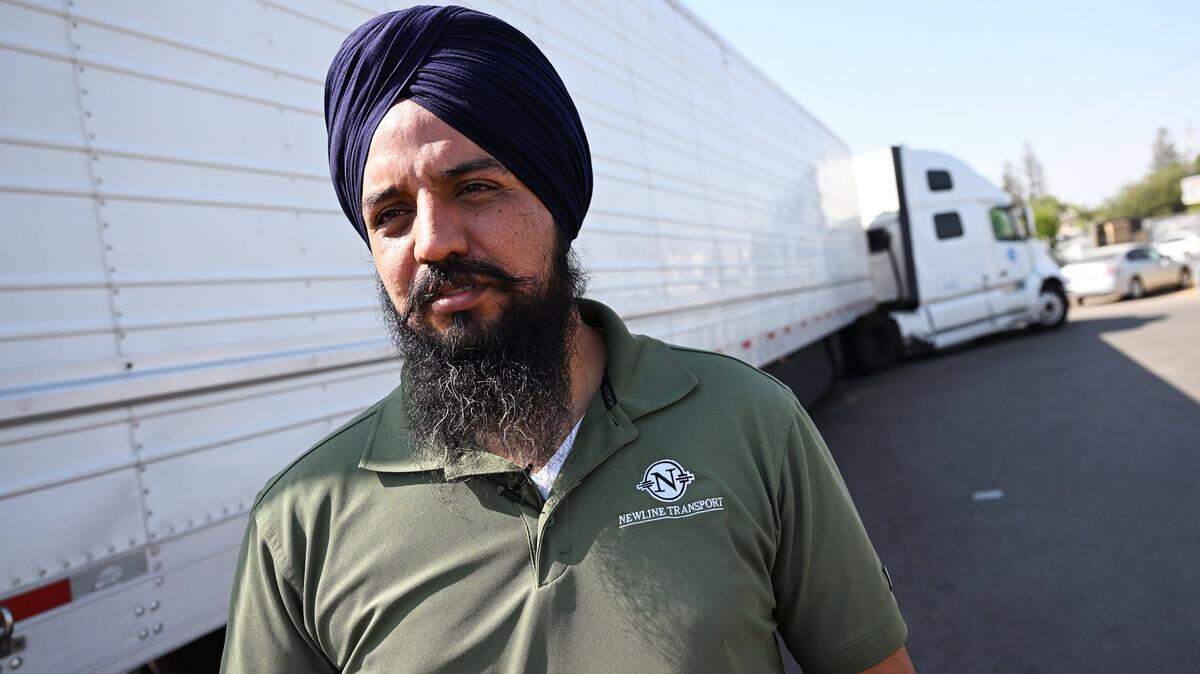 Gurjant Singh, president of NewLine Transport trucking company talks about the impact on the Central Valley's trucking industry and its drivers following a fatal trucking accident in Florida. Photographed Thursday, Aug. 28, 2025 in Fresno.