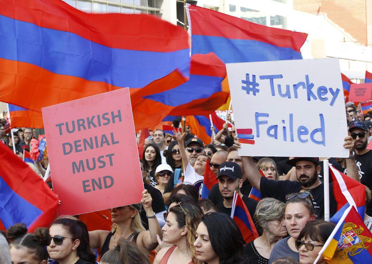 Huge crowds of Armenian Americans march during an annual commemoration of the deaths of 1.5 million Armenians under the Ottoman Empire in Los Angeles Wednesday, April 24, 2019. The march was intended to press demands that Turkey, the successor of the Ottoman Empire, recognize the deaths as genocide. Turkey contends the deaths starting in 1915 were due to civil war and unrest.
