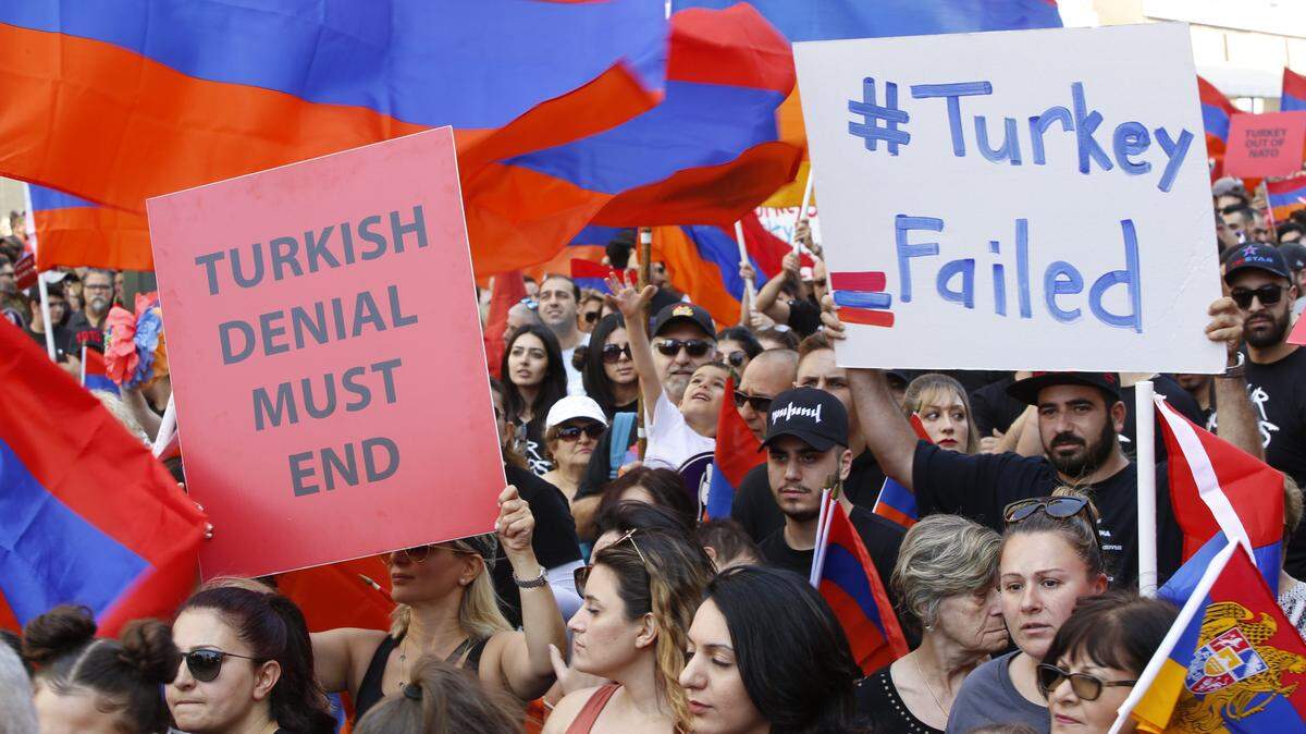 Huge crowds of Armenian Americans march during an annual commemoration of the deaths of 1.5 million Armenians under the Ottoman Empire in Los Angeles Wednesday, April 24, 2019. The march was intended to press demands that Turkey, the successor of the Ottoman Empire, recognize the deaths as genocide. Turkey contends the deaths starting in 1915 were due to civil war and unrest.