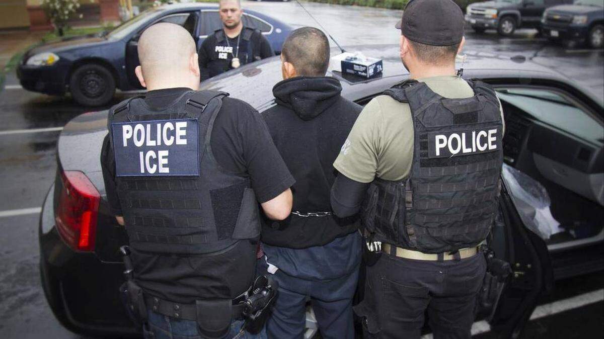 Foreign nationals are arrested in 2017 during a targeted enforcement operation conducted by Immigration and Customs Enforcement (ICE) in Los Angeles.