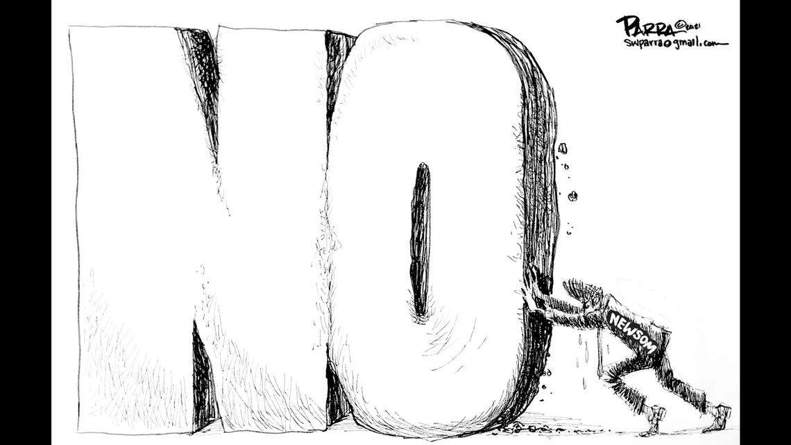 Gov. Newsom pushes the no vote on recall: SW Parra opinion cartoon for Sept. 11, 2021