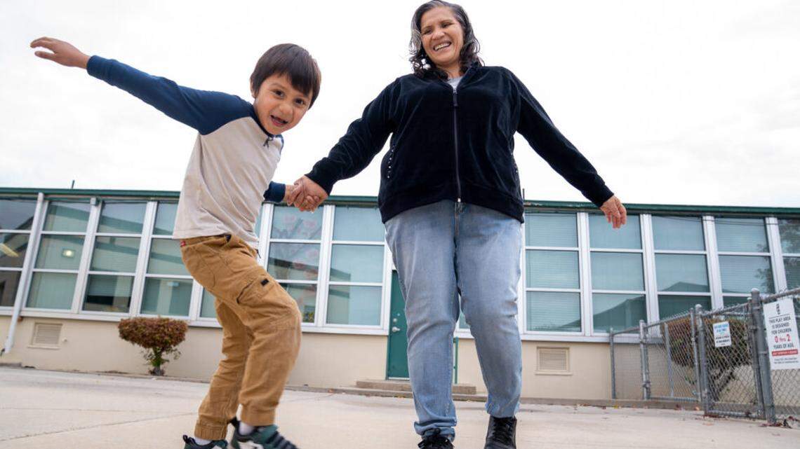 Yvonne Torres with her son Ezequiel at the Frankin Head Start in Fresno.