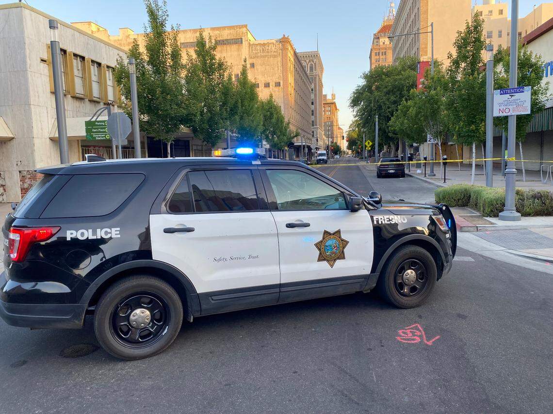 Investigators closed down Fulton Street between Kern and Fresno streets in Fresno on Friday, June 2, 2023, after a fatal stabbing, police said.