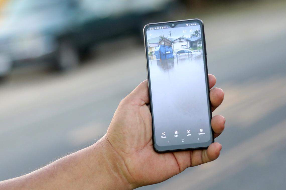 Woodlake resident Gabriel Vasquez on July 20, 2023, talks about how the winter floods affected him and his house on North Cypress Street and his neighborhood.