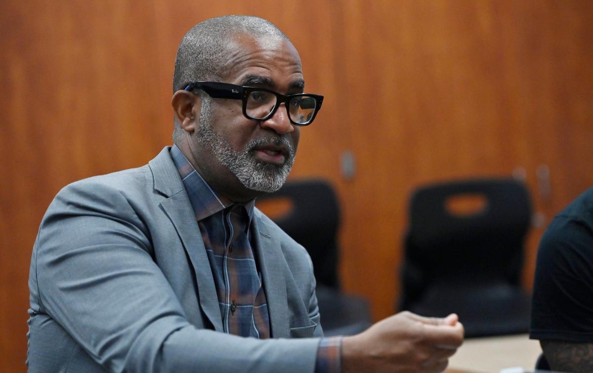 Darrin Person, Executive Director of Community Schools discusses issues during an interview at Thomas Elementary School, Tuesday, June 11, 2024 in Fresno.
