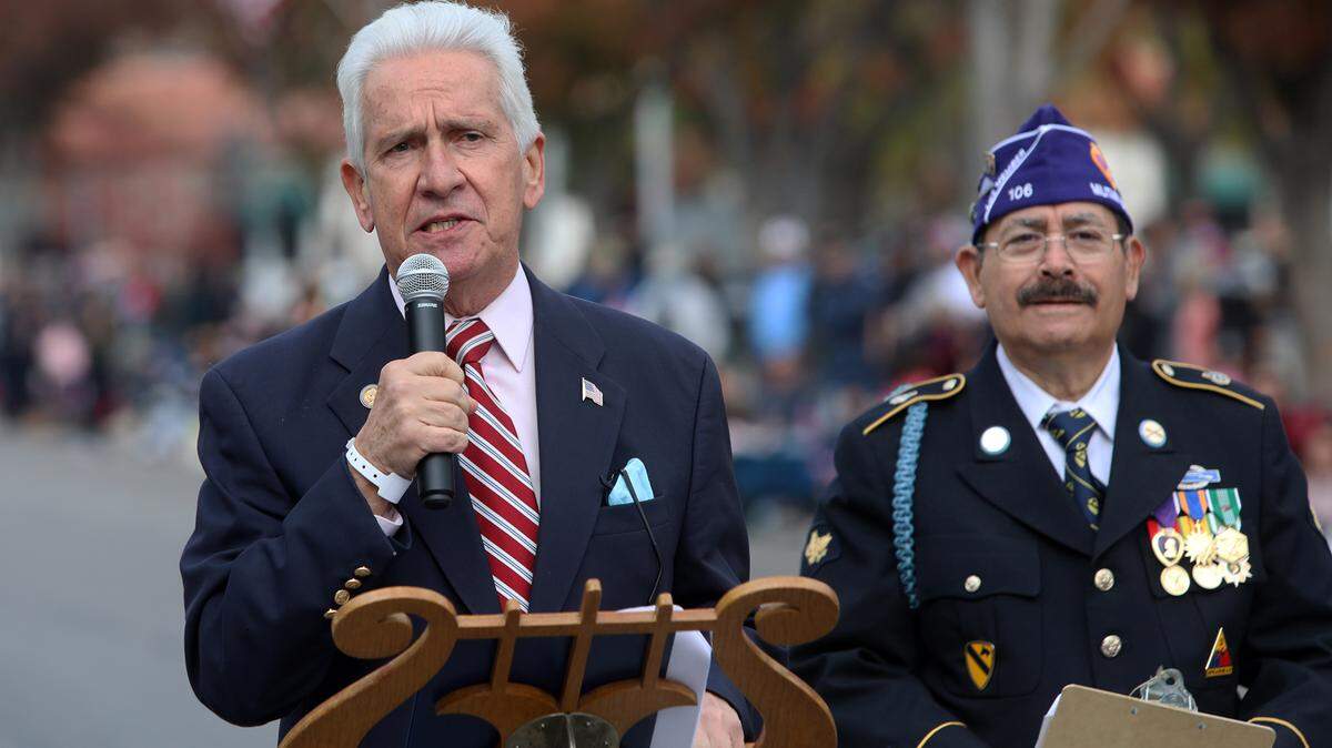 Congressman Jim Costa, D-Fresno, spoke during the opening ceremonies of the Central Valley Veterans Day Parade in Fresno on Nov. 11.
