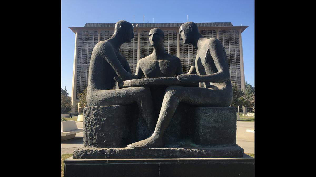 Clement Renzi’s Brotherhood of Man sculpture in Fresno Courthouse Plaza.