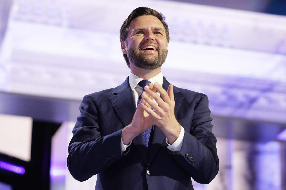Ohio Sen. JD Vance speaks July 17, 2024, at the Republican National Convention in Wisconsin after he was named by former President Donald Trump as his vice presidential nominee. Vance was the featured speaker at a GOP fundraiser on July 31, 2024, in Coalinga, California.