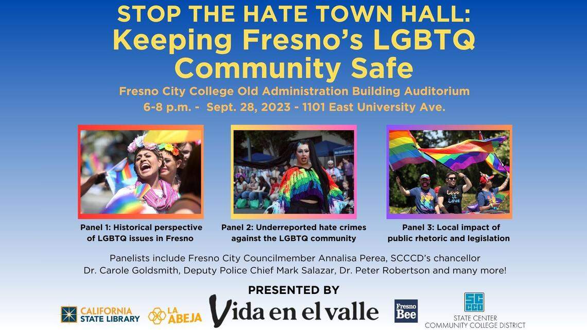 Our Stop the Hate project, made possible by a grant from the California State Library, will wrap up with a free forum on how to “Keep Fresno’s LGBTQ Community Safe” from 6 to 8 p.m. Sept. 28 at Fresno City College’s Old Administration Building Auditorium, 1101 E. University Ave.