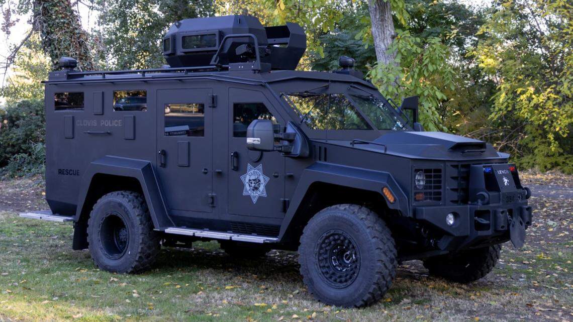 A Lenco BearCat G3 armored transport vehicle owned by the Clovis Police Department with an original purchase price of $431,133.42, according to the department’s Annual Military Equipment Report.