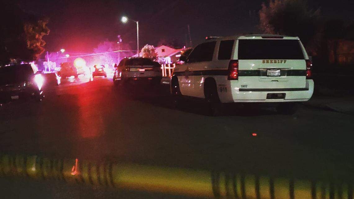Sheriff’s deputies arrive at a fatal shooting Tuesday night in San Joaquin.