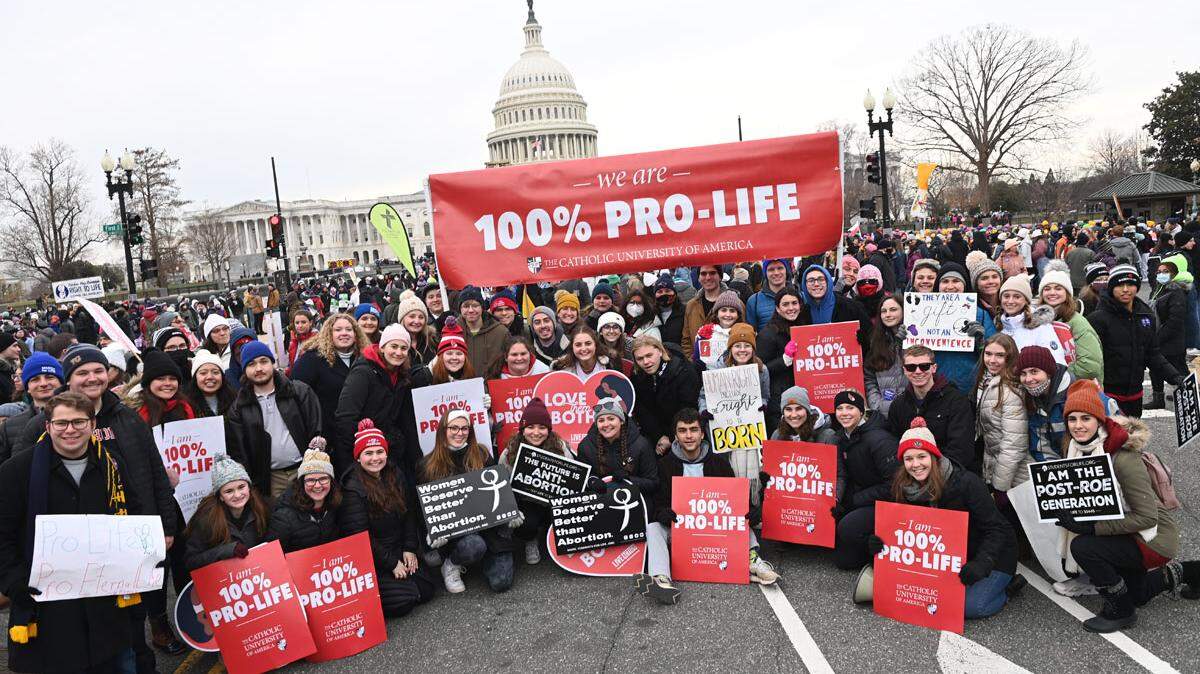 The Catholic University of America had about 300 students walking behind a banner for the 2022 March for Life in Washington, D.C. last spring.