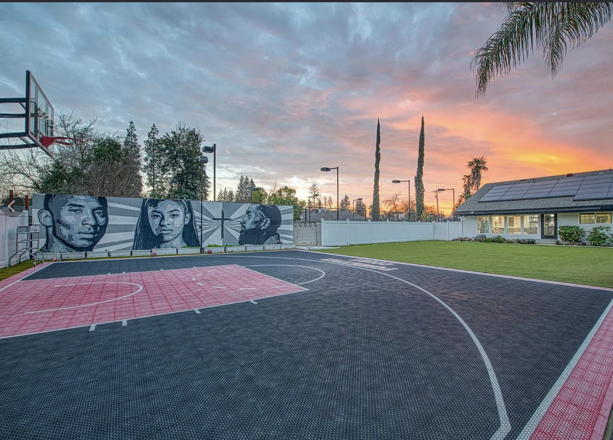This Fresno home at 6386 N. Forkner Avenue is for sale with an asking price of $2,450,000. It is 5,122 square feet with five bedrooms and six bathrooms, and also has a a mural in the backyard that pays homage to the Los Angeles Lakers star Kobe Bryant.