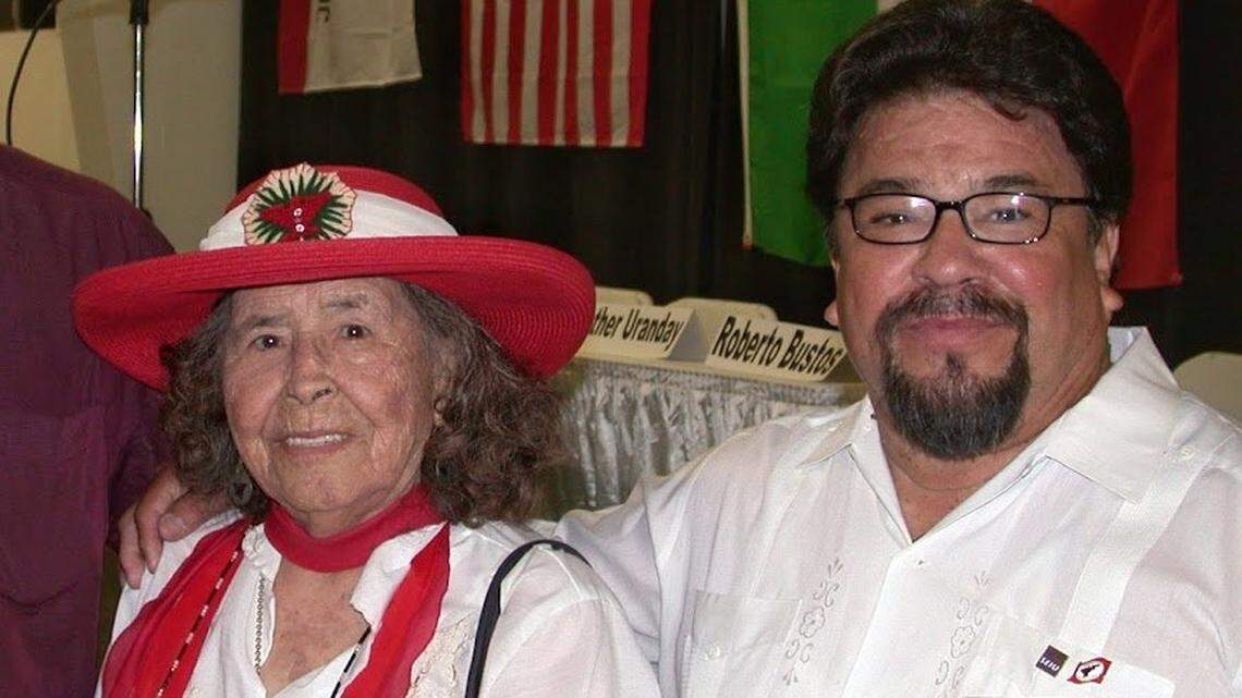 Roberto De La Cruz, right, who was a longtime farmworker activist trained by Cesar Chavez, died May 7, 2022, at age 75. His family helped found the United Farm Workers. His mother, Jessie De La Cruz, left, was a pioneering UFW organizer.