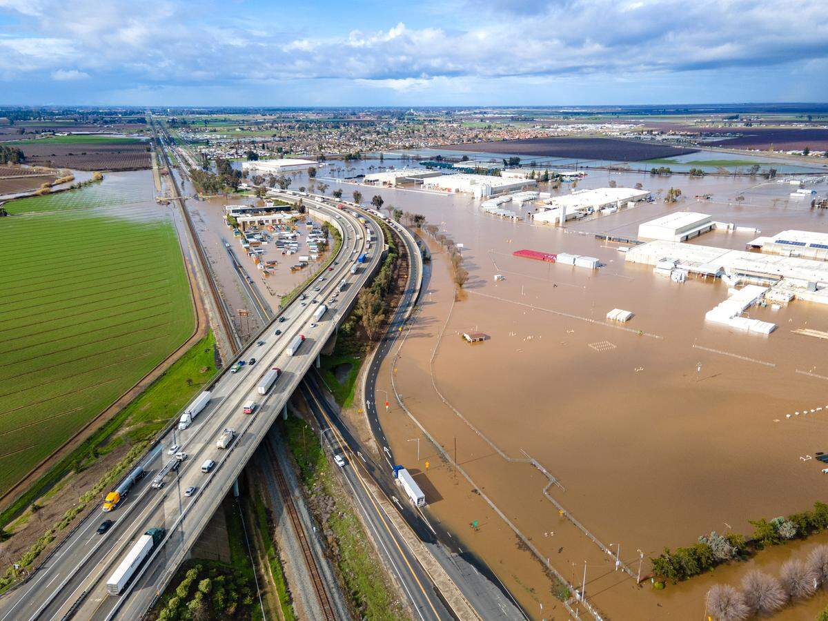 An aerial photo of Ashby Road off Highway 99 in Merced is shown Jan. 11, 2023.