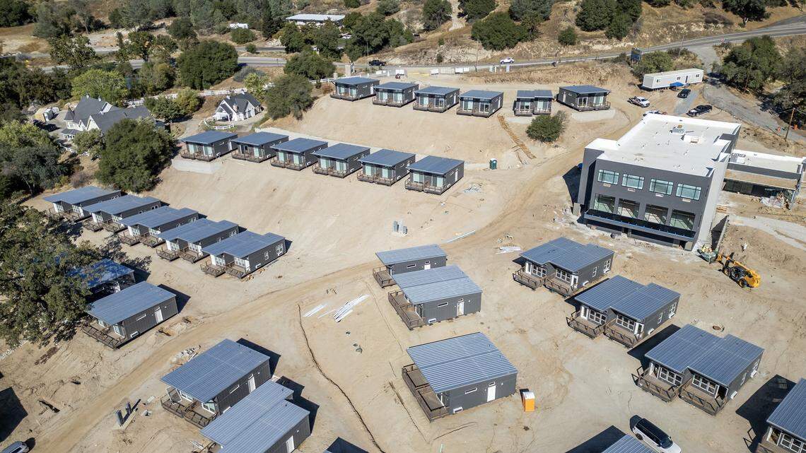 Outbound Yosemite's cabins cover the hillside on Highway 41 in Oakhurst. The facility will offer 104 cabins and 14 lodge-style rooms on 17 acres and is expected to open early next year. It will also have a conference center available. 