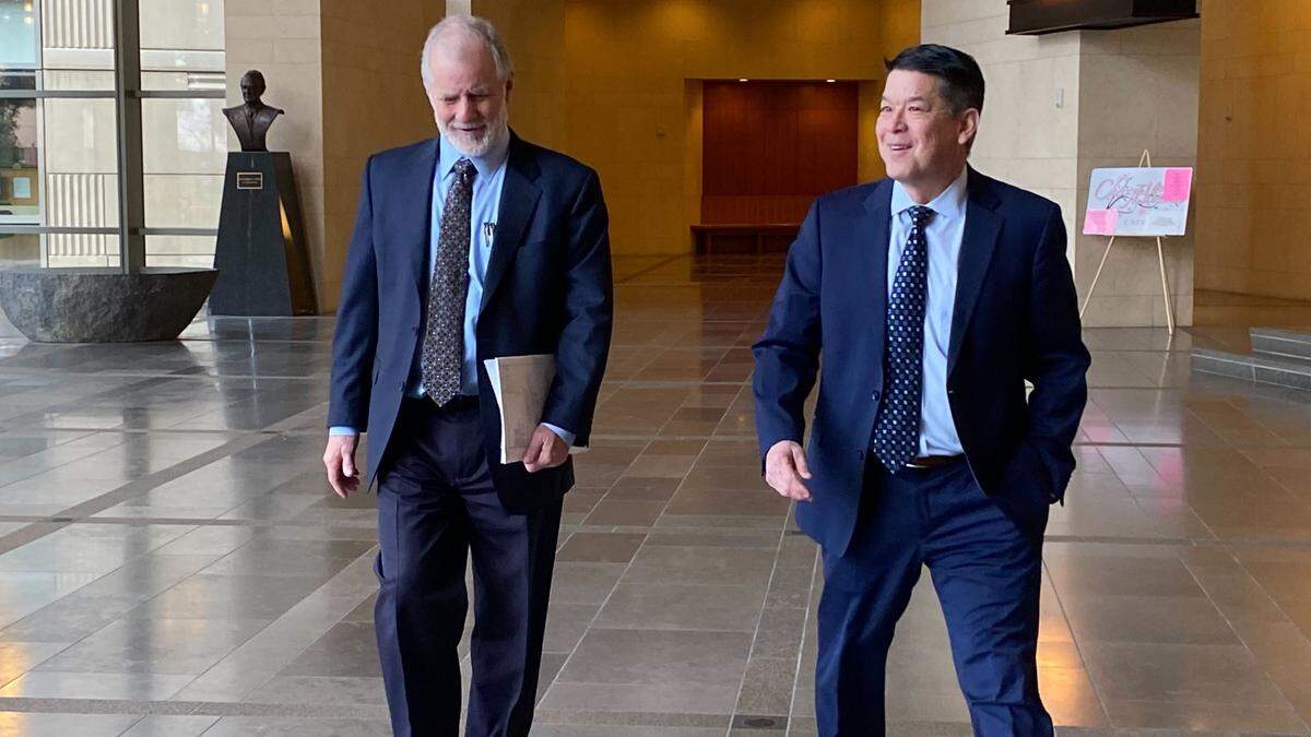 Former Fresno-area Congressman TJ Cox, right, leaves the Eastern District Court of California on Monday, Feb. 3, 2025, with attorney Mark Coleman after changing his plea to “guilty” for two fraud charges. 