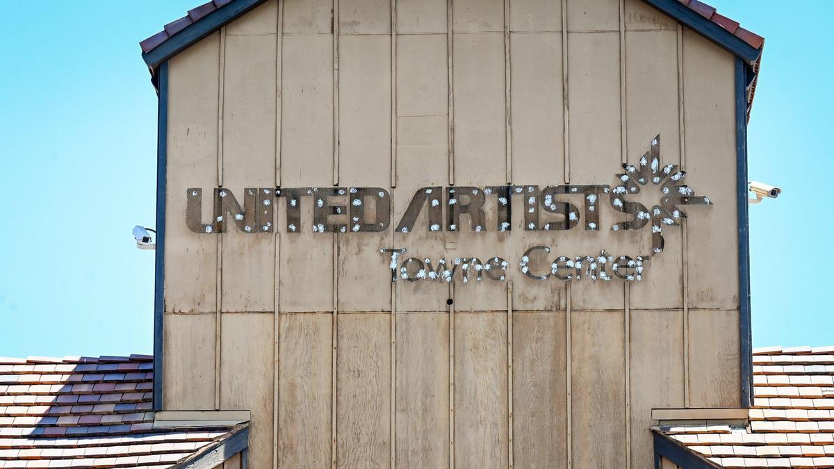 What’s left of the UA Clovis Movies 8 sign is visible on the building it occupied on Villa Avenue near Shaw Avenue in Clovis on Monday, July 7, 2025.