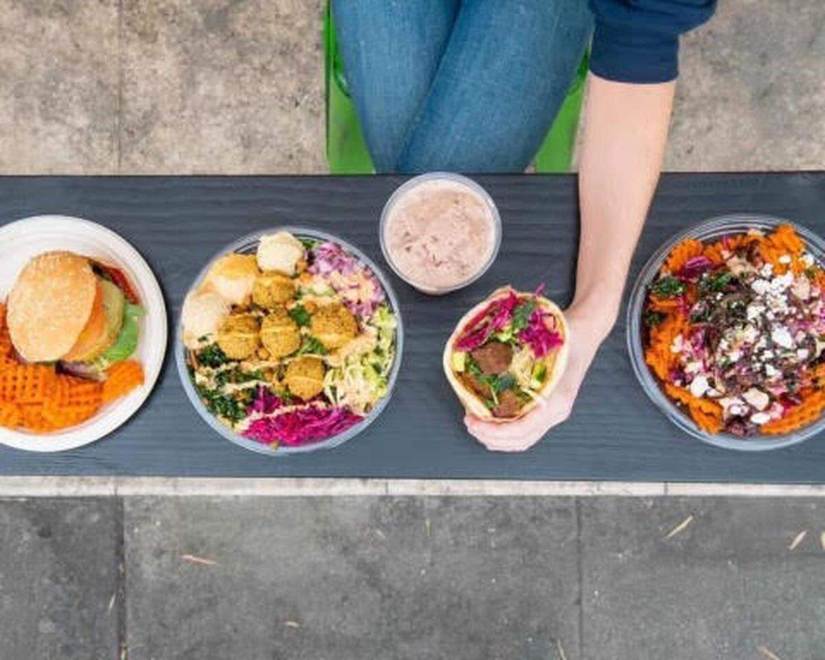 Hummus Republic sells customizable wraps, bowls and pita, along with a vegan burger.