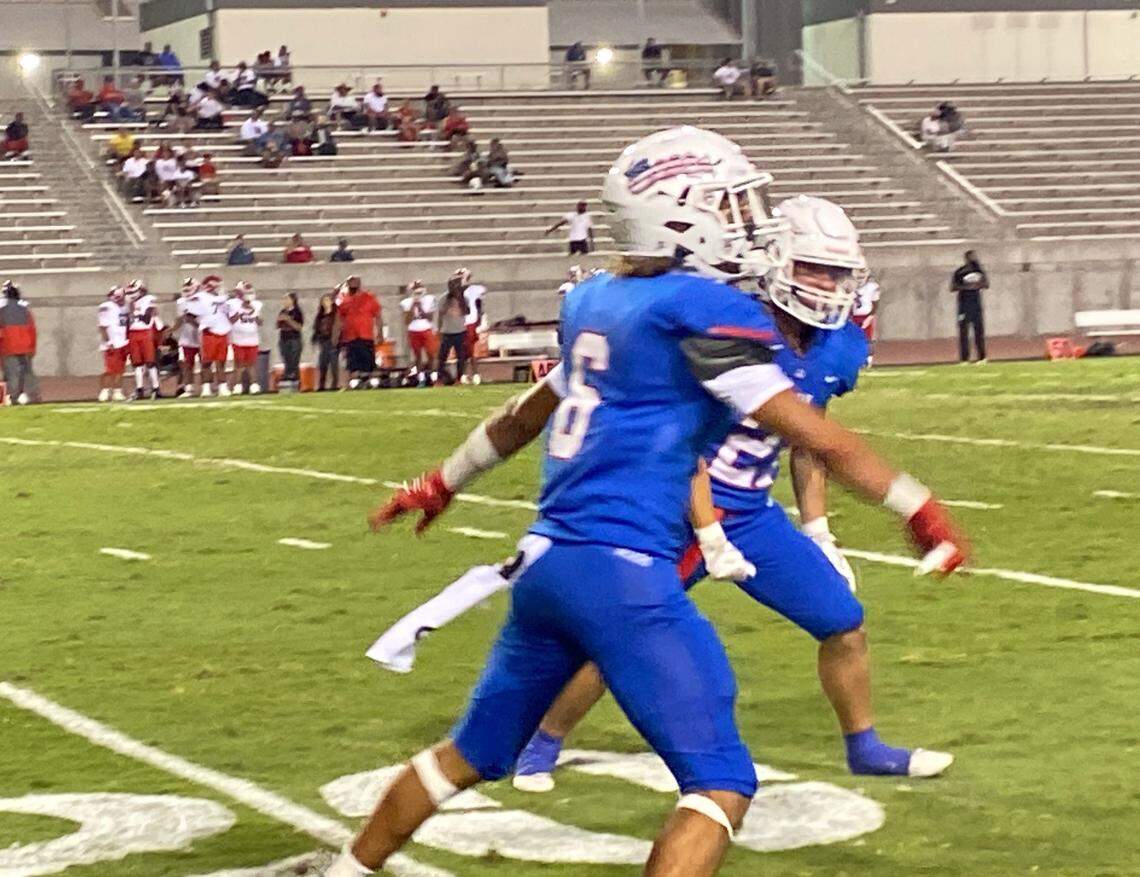 Carvell Wafer celebrates after scoring a touchdown in Buchanan’s win on Thursday, Aug. 22, 2024.