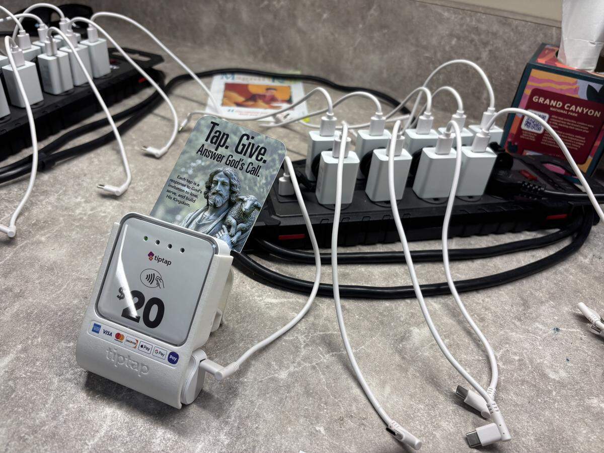 The collection baskets at two&nbsp;Central Valley-area Catholic churches have gone high-tech, with credit card readers strapped to the sides as the straw woven baskets are passed down rows of pews so parishioners can&nbsp;tap&nbsp;in $20 or $40 donation increments&nbsp;during mass.