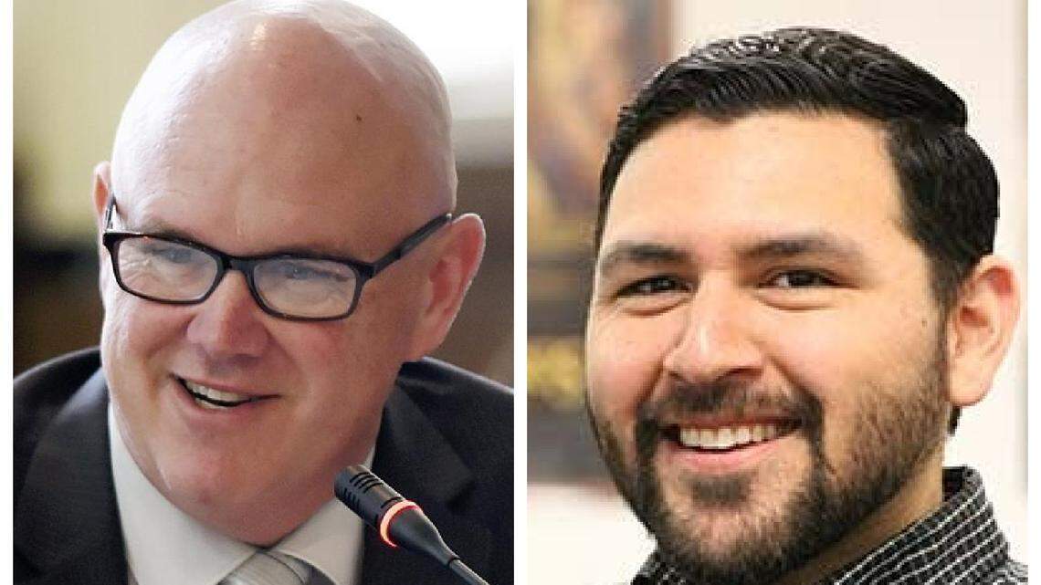 Fresno Unified Superintendent Bob Nelson, left, voiced concerns after hearing of a potential strike authorization vote among teachers in a Apr. 21, 2023, interview with The Bee’s Education Lab. Fresno Teachers Association President Manuel Bonilla, right, denied any such plans in an interview, calling them “absurd” and “baseless.”