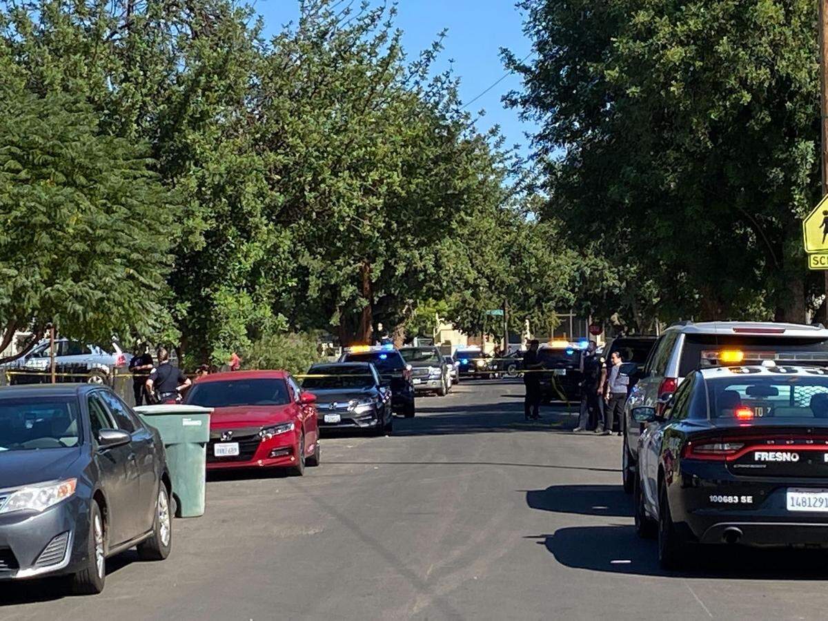 Police respond to a shooting in the 4600 block of East Iowa Avenue in southeast Fresno, California, on Thursday, Sept. 29, 2022.