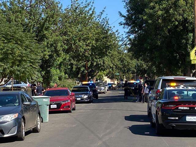 Police respond to a shooting in the 4600 block of East Iowa Avenue in southeast Fresno, California, on Thursday, Sept. 29, 2022.